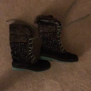 BLACK TEAL AND GREY GIRLS SNOW BOOTS